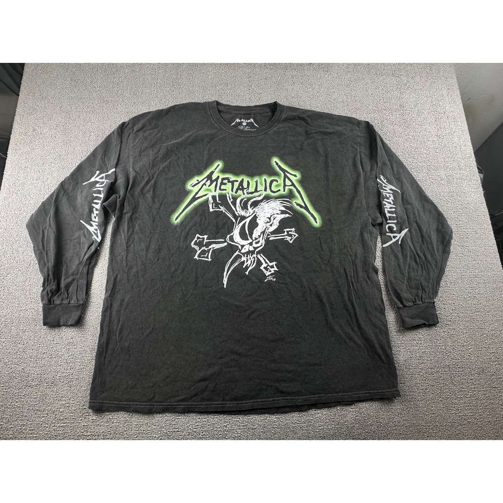 Metallica Long Sleeve T-Shirt Men S/M Gray Scary Guy Skull Graphic Cotton Urban